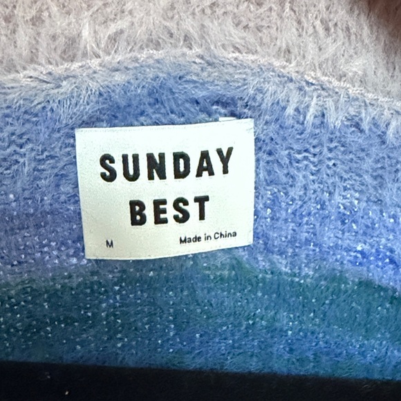 Sunday Best Fuzzy Striped V-Neck Sweater - Blue, Green, and Purple - Picture 5 of 6